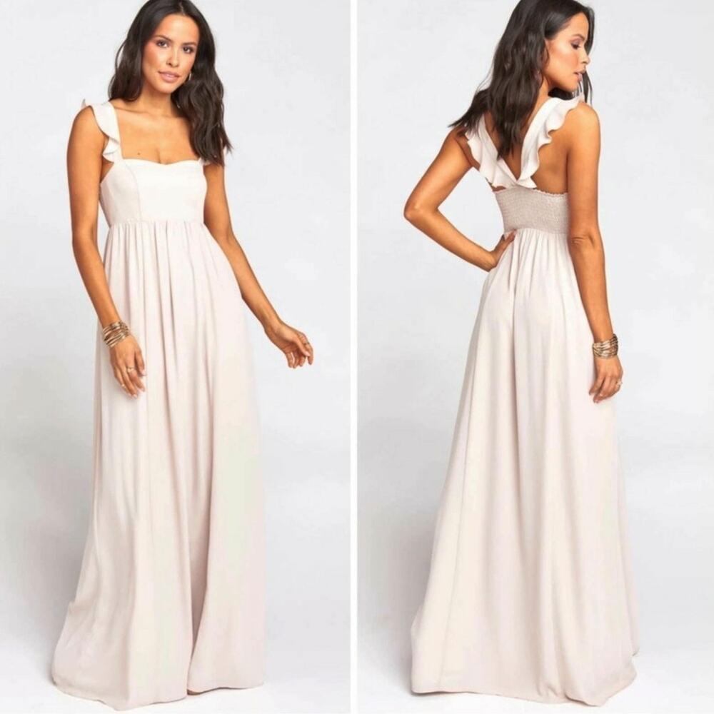 Show Me Your Mumu June Ruffle Maxi Dress Bridesmaid, Prom Gown Size XL‎ Beige